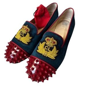 Christian Louboutin Intern Flat Spiked Crest Loafers Blue 36 or US 6